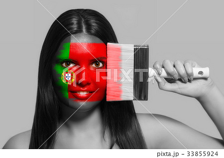 Female supporter in national colors of Portugal 33855924