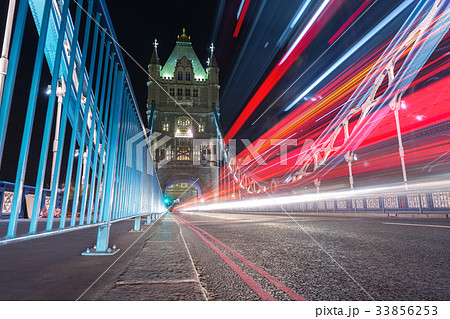 Light trails along Tower Bridge in London Light trails along Tower Bridge in London 33856253