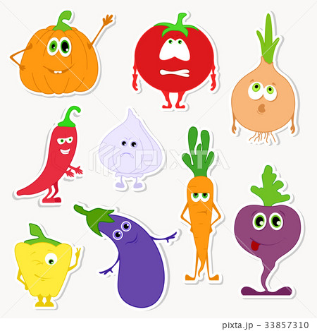Different funny vegetables in a cartoon style. - Stock Illustration  [33857310] - PIXTA