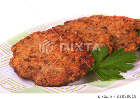 fried liver cutlets or pancakes on a plate fried liver cutlets or pancakes on a plate 33858619