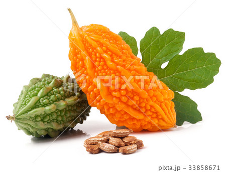 green and yellow bitter melon or momordica with 33858671