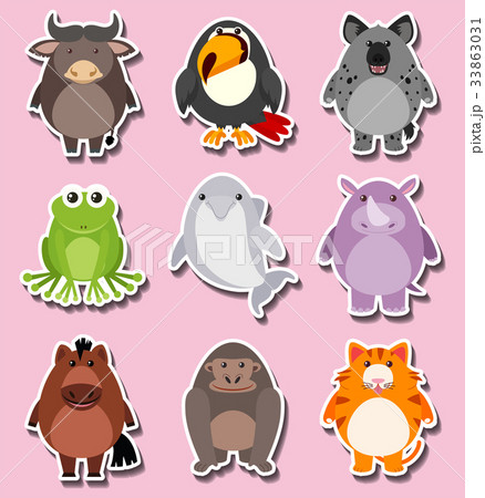 Sticker design with cute animal characters Sticker design with cute animal characters 33863031