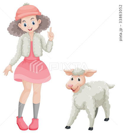 Cute girl and little lamb Cute girl and little lamb 33863052