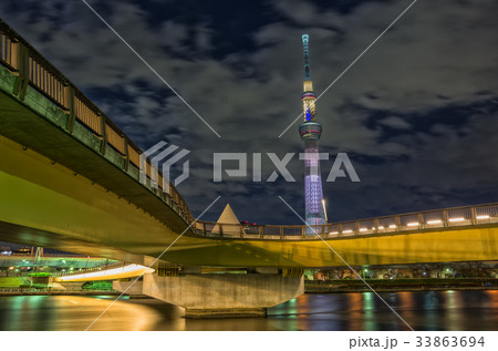 【東京夜景】東京スカイツリー　浅草　桜橋 33863694