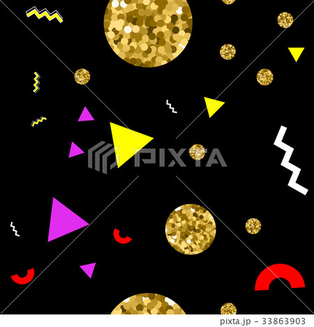 Memphis style seamless pattern with golden glitter Memphis style seamless pattern with golden glitter 33863903