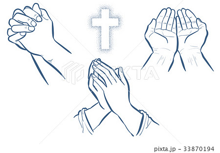 祈りの手3セット 線画のイラスト素材 33870194 Pixta