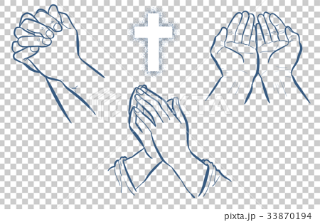祈りの手3セット 線画のイラスト素材