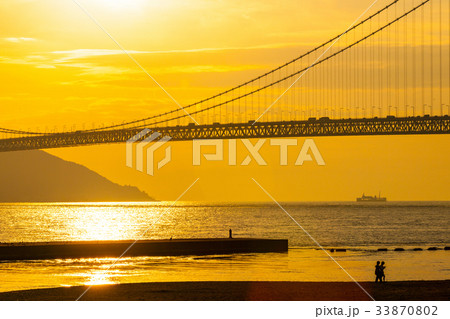 明石海峡大橋の夕景 33870802