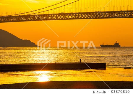 明石海峡大橋の夕景 明石海峡大橋の夕景 33870810