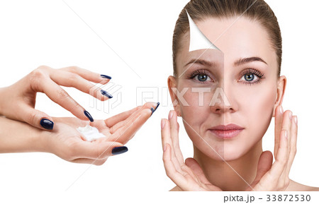Woman's face before and after rejuvenation. Woman's face before and after rejuvenation. 33872530