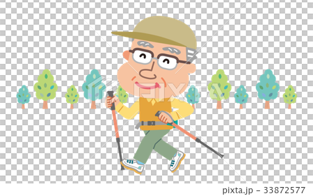 ノルディックウォーキング　高齢者　男性　イラスト 33872577