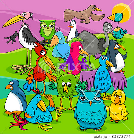 bird characters group cartoon illustration 33872774