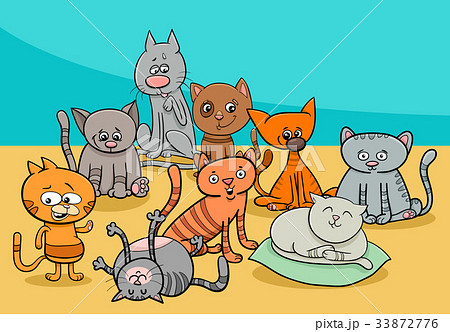 funny cats group cartoon illustration 33872776