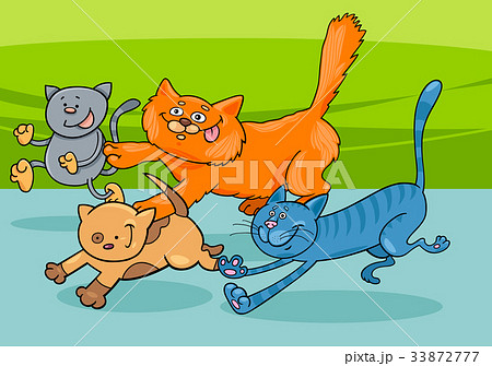 running cats group cartoon illustration running cats group cartoon illustration 33872777