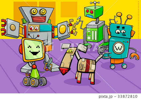 robot characters group cartoon illustration 33872810