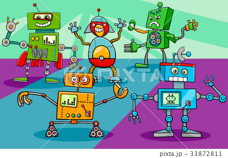 dancing robot characters group cartoon 33872811