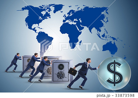 Businessman pushing dollar and beating competition 33873598