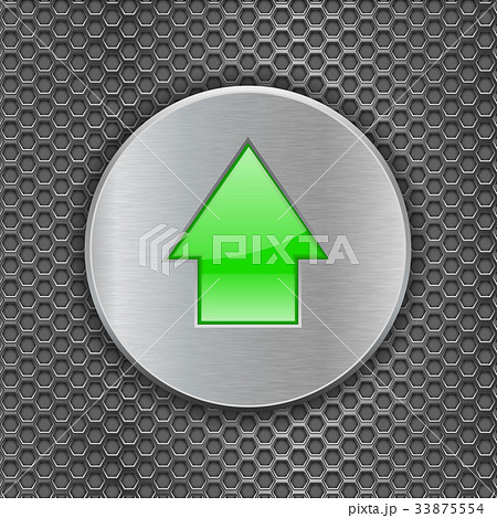 Round button with green UP arrow on metal 33875554