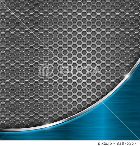 Metal perforated background with blue wave steel 33875557