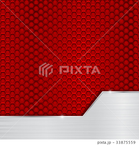 Red metal perforated background with brushed steel 33875559