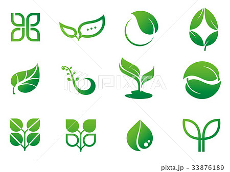 植物 葉 アイコン ロゴセットのイラスト素材