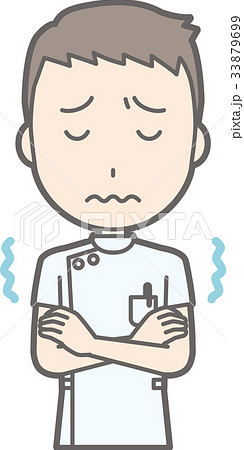 白衣を着た男性看護師が寒くて震えているイラストのイラスト素材