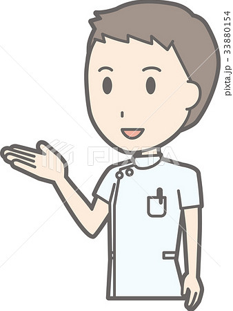 白衣を着た男性看護師が案内しているイラストのイラスト素材