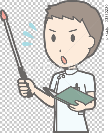 白衣を着た男性看護師が指示棒を持って焦っているイラスト 33880220