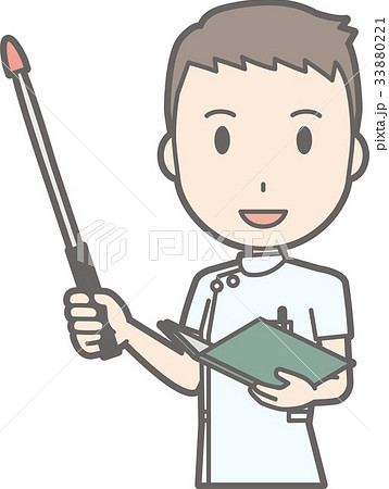 白衣を着た男性看護師が指示棒を持って笑っているイラスト 33880221