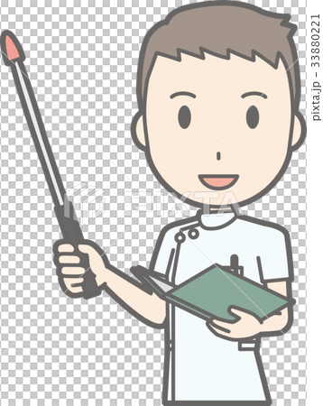 白衣を着た男性看護師が指示棒を持って笑っているイラスト 33880221