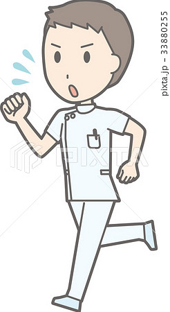 白衣を着た男性看護師が走っているイラストのイラスト素材