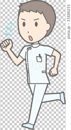 白衣を着た男性看護師が走っているイラストのイラスト素材