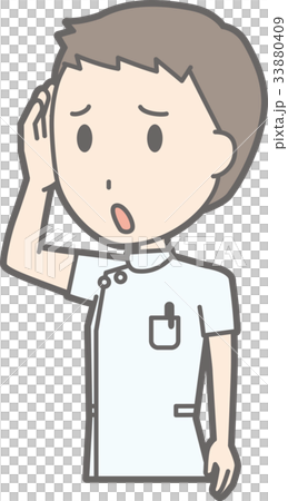 白衣を着た男性看護師が困っているイラストのイラスト素材