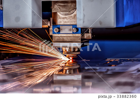 CNC Laser cutting of metal, industrial technology. 33882360