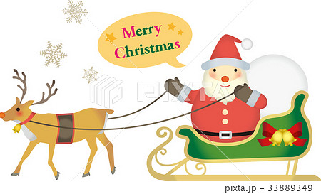 メリークリスマスの文字とトナカイとサンタクロースのイラスト素材 33889349 Pixta