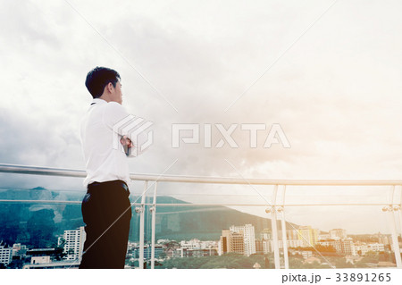 Back view of success Business man looking view Back view of success Business man looking view 33891265