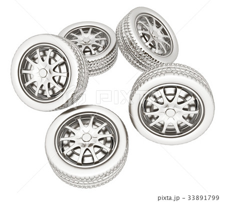 Car wheels. Top view. 3d illustration 33891799