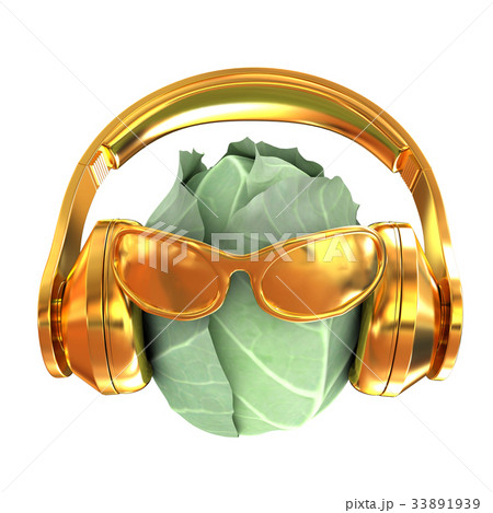 Green cabbage with sun glass and headphones 33891939