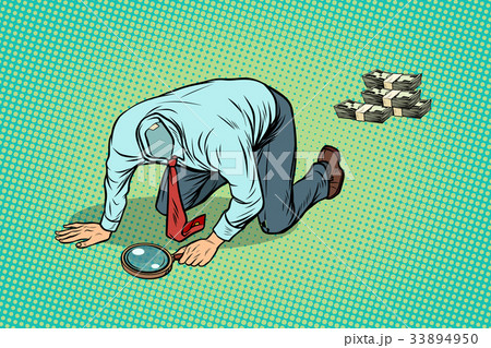 Headless man looking through a magnifying glass 33894950