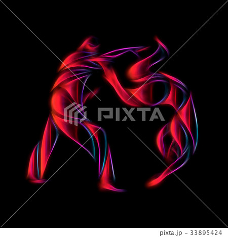Judo fighters round pictogram or logo. Martial 33895424