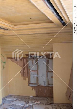 Ruins of an abandoned hotel destroyed by marauders 33895916