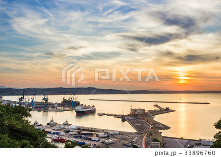 Industrial commercial port at sunset, Ancona Italy 33896760