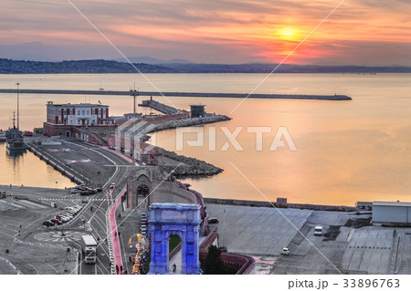 Industrial commercial port at sunset, Ancona Italy 33896763