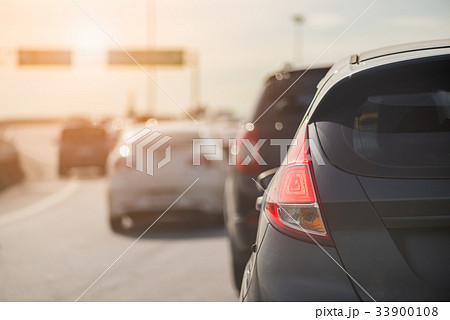 traffic jam with row of cars on toll way 33900108
