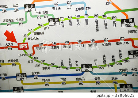 Jr新宿駅路線図料金表の写真素材