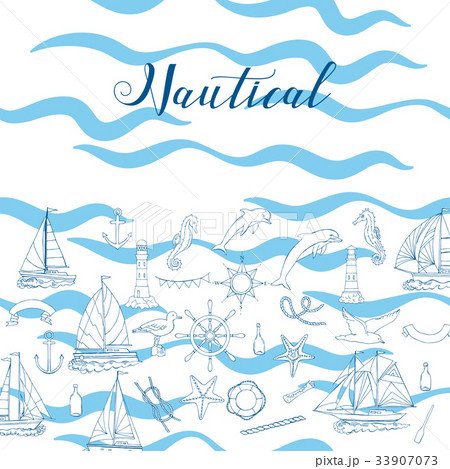 Nautical background hand drawn elements 33907073