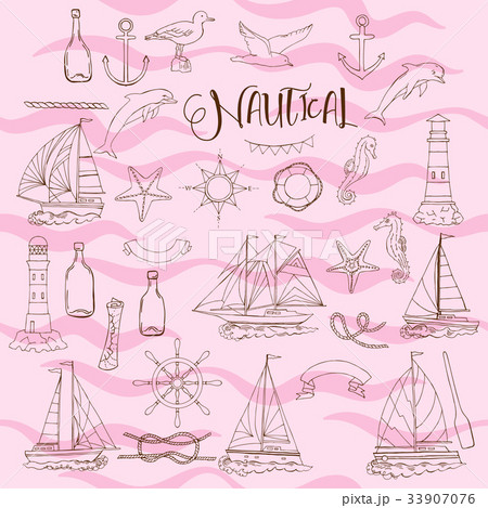 Nautical background hand drawn elements 33907076
