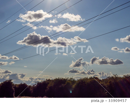 Electric wires low angle view on clear sky 33909457