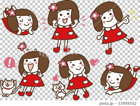 赤い服の女の子_6ポーズ 赤い服の女の子_6ポーズ 33909582