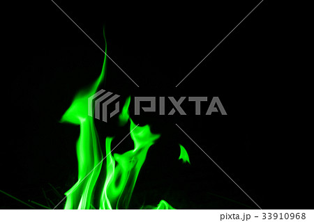 Freeze motion of green fire flames burning. Freeze motion of green fire flames burning. 33910968
